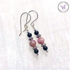 Pink & Black Tourmaline Silver Earrings